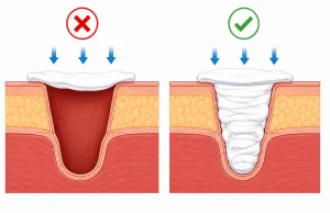 Wrong surface-only wound coverage compared with correct progressive cavity filling